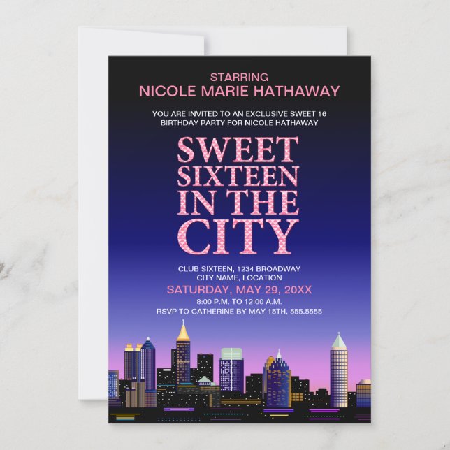 Atlanta Skyline Sweet Sixteen Movie Party Invitation (Front)