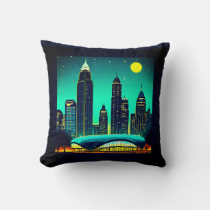 Atlanta Skyline Under a Starry Night Sky Cushion
