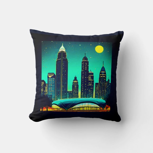 Atlanta Skyline Under a Starry Night Sky Cushion (Front)