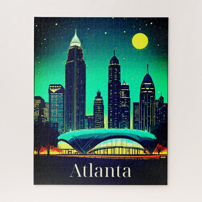 Atlanta Skyline Under a Starry Night Sky Jigsaw Puzzle (Vertical)