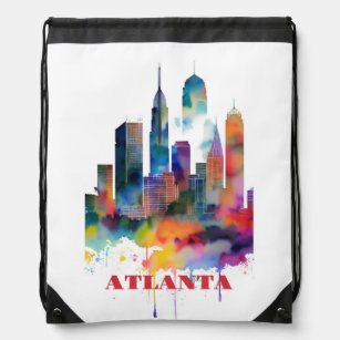 Atlanta Skyline Watercolor Drawstring Bag
