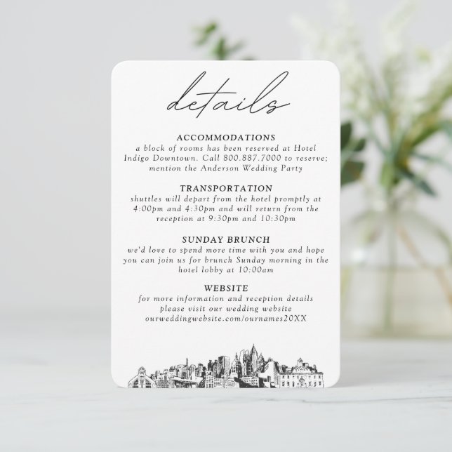 Atlanta Wedding Small Vertical Details Enclosure Card (Standing Front)