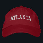 Atlanta White and Red Embroidered Hat<br><div class="desc">Atlanta embroidered White on Red cotton hat. Makes a wonderful gift for anybody who loves Atlanta GA! If you would prefer to have your personal text then simply select "Personalise this template" details button to enter your choice of custom text. Embroidery is also customisable to other colour choices by selecting...</div>