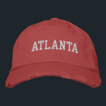 Atlanta White and Red Vintage Style Embroidered Hat<br><div class="desc">Atlanta embroidered White on Red vintage style distressed cotton hat. Makes a wonderful gift for anybody who loves Atlanta GA! If you would prefer to have your personal text then simply select "Personalise this template" details button to enter your choice of custom text. Embroidery is also customisable to other colour...</div>