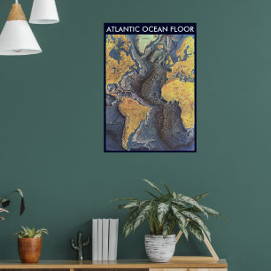 " Atlantic: 1968 - The Atlantic OCEAN FLOOR map .. Poster
