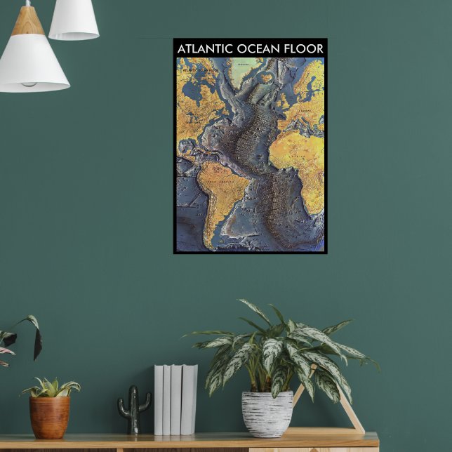 " Atlantic: 1968 - The Atlantic OCEAN FLOOR map .. Poster (Living Room 1)