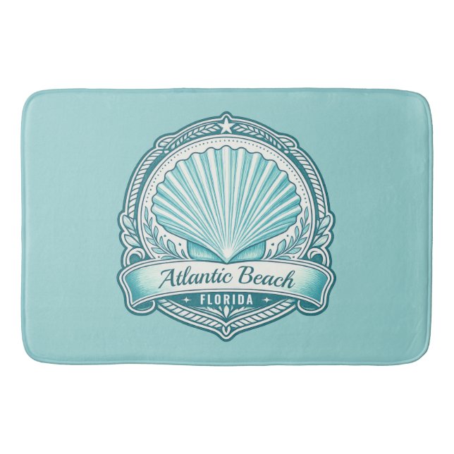 Atlantic Beach FL Coastal Seashell Emblem Bath Mat (Front)