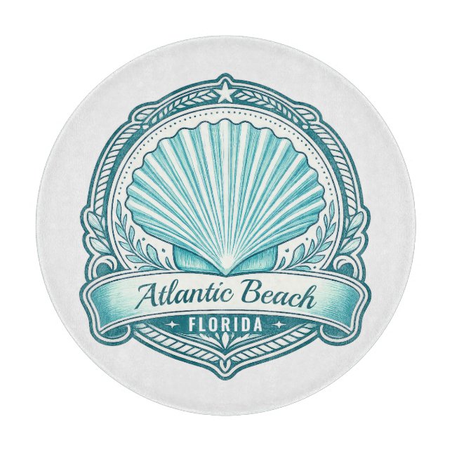 Atlantic Beach FL Coastal Seashell Emblem Cutting Board (Front)