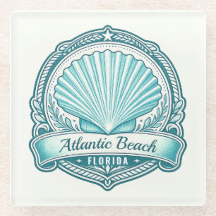 Atlantic Beach FL Coastal Seashell Emblem Glass Coaster