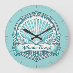 Atlantic Beach FL Coastal Seashell Emblem Large Clock