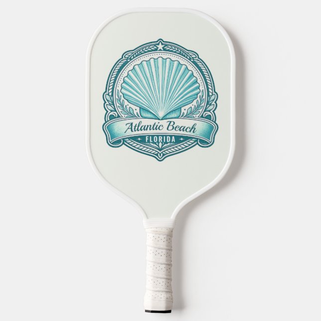 Atlantic Beach FL Coastal Seashell Emblem Pickleball Paddle (Back)