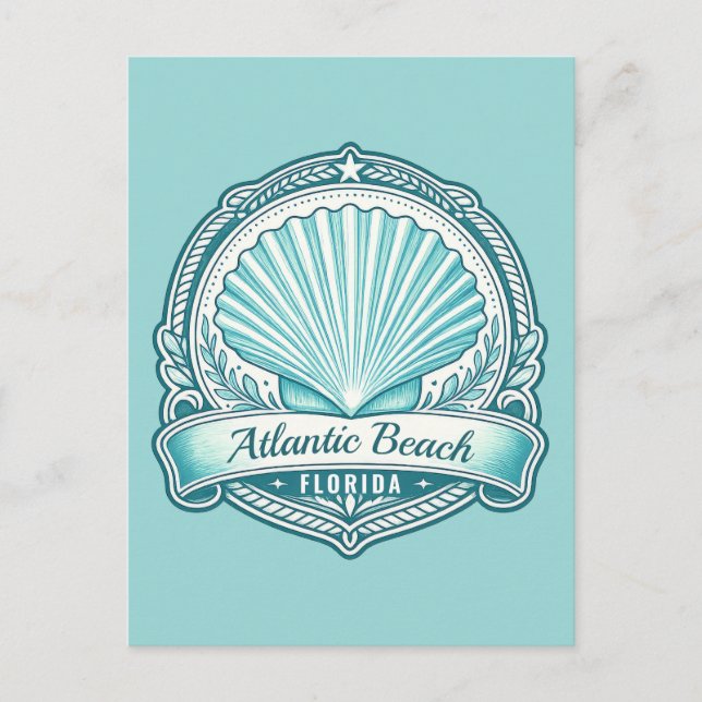 Atlantic Beach FL Coastal Seashell Emblem Postcard (Front)