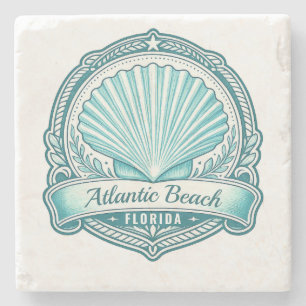 Atlantic Beach FL Coastal Seashell Emblem Stone Coaster