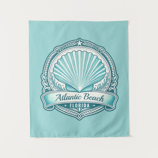 Atlantic Beach FL Coastal Seashell Emblem Tapestry (Front)