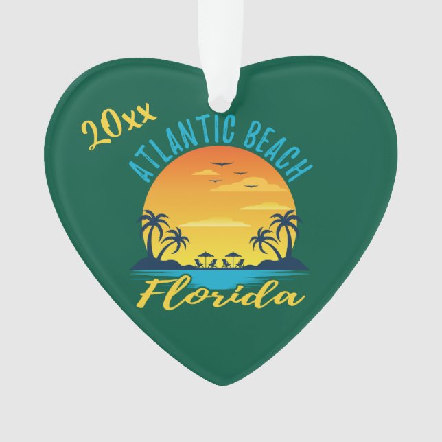 Atlantic Beach Florida Palm Tree Sunset Ornament (Front)
