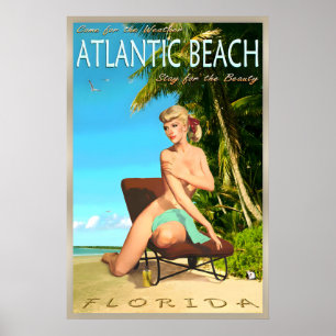 Atlantic Beach Florida Retro Travel Poster Pin U