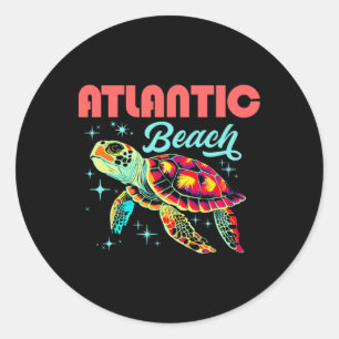 Atlantic Beach Nc Artistic Sea Turtle Retro Classic Round Sticker