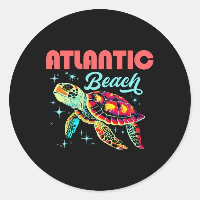 Atlantic Beach Nc Artistic Sea Turtle Retro  Classic Round Sticker (Front)
