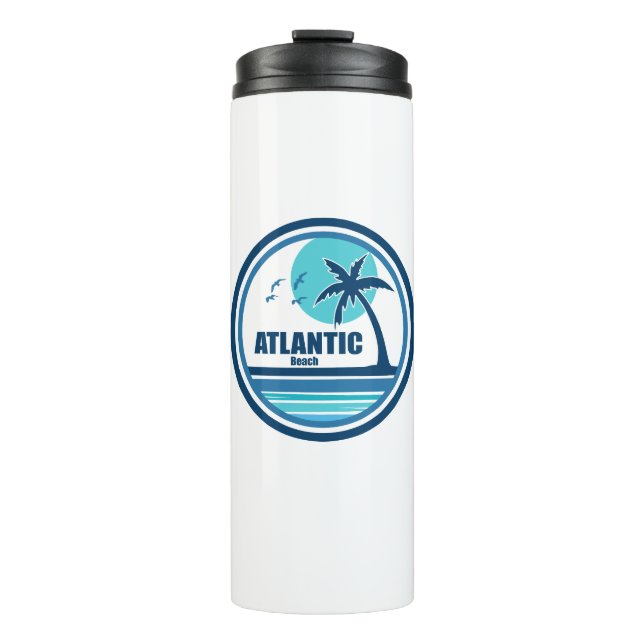 Atlantic Beach North Carolina Palm Tree Birds Thermal Tumbler (Front)