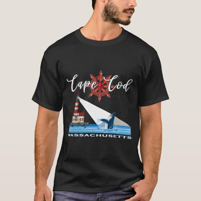 Atlantic Cape Cod Massachusetts Lighthouse Whale W T-Shirt (Front)