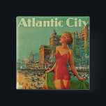 Atlantic City - America's All Year Resort 15 Cm Square Badge<br><div class="desc">Vintage 1930's glamourous travel poster for Atlantic City,  New Jersey promoting the seaside destination as "America's All Year Resort, " by Edward M. Eggelston for Pennsylvania Railroad,  1935.</div>