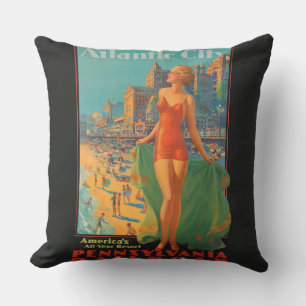 Atlantic City Beach Beauty Vintage Artwork Cushion