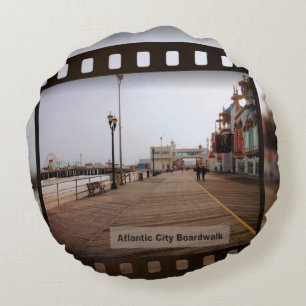 Atlantic City Beach Boardwalk on Film Round Cushion