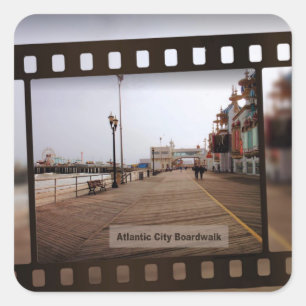 Atlantic City Beach Boardwalk on Film Square Sticker