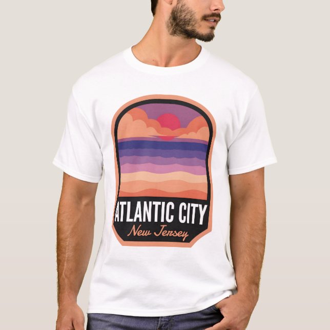 Atlantic City Beach NJ Retro Sunset T-Shirt (Front)
