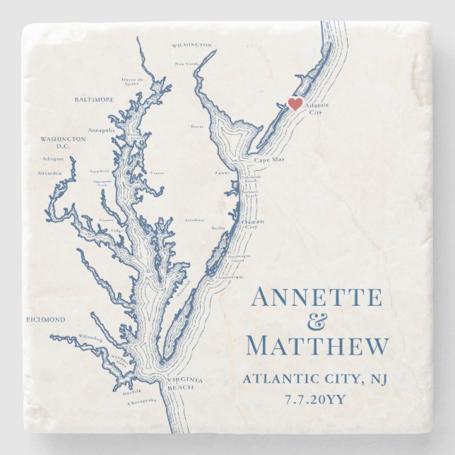 Atlantic City New Jersey Destination Wedding Favou Stone Coaster (Front)