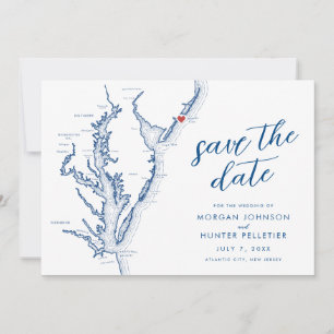 Atlantic City New Jersey Map Modern Wedding Save The Date