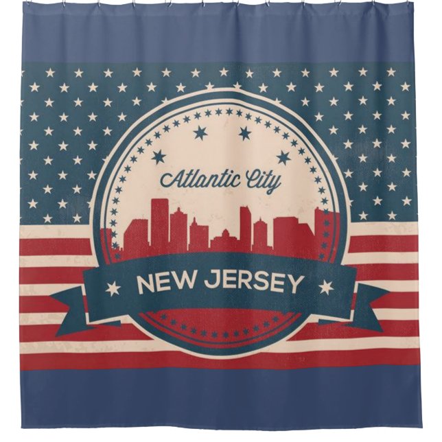 Atlantic City New Jersey Retro Skyline Shower Curtain (Front)