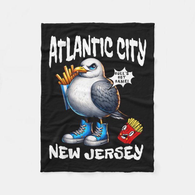 Atlantic City New Jersey Seagull French Fries Funn Fleece Blanket (Front)