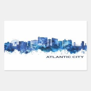 Atlantic City New Jersey Skyline Blue Rectangular Sticker