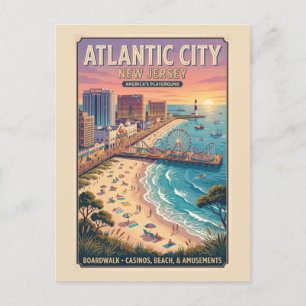 Atlantic City, New Jersey Travel Poster Postcard