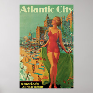 Atlantic City, New Jersey Vintage Travel Poster