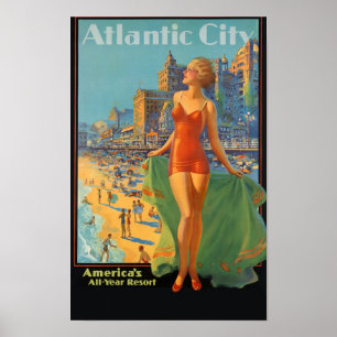 Atlantic City, New Jersey ,Vintage Travel Poster