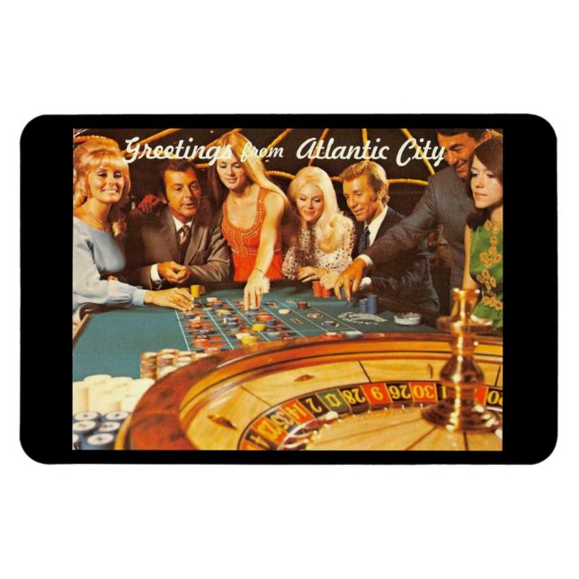 Atlantic City NJ, Gambling, Roulette, Retro  Postc Magnet (Horizontal)