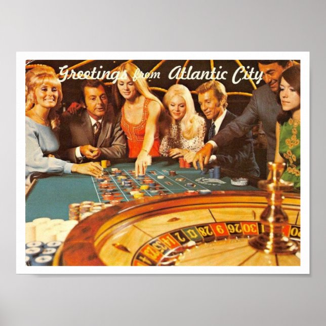 Atlantic City NJ, Gambling, Roulette, Retro  Postc Poster (Front)