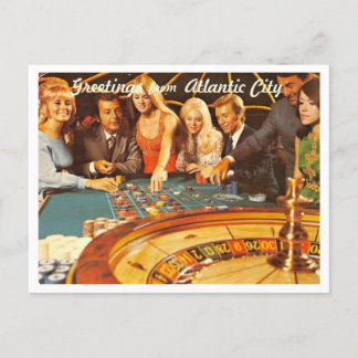 Atlantic City NJ, Gambling, Roulette, Retro Postcard