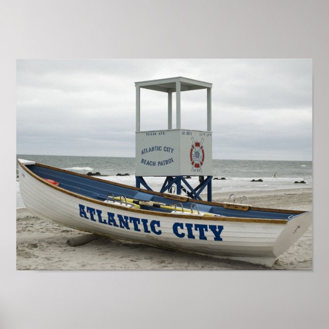 Atlantic City, NJ Lifeguard Boat Poster (Front)