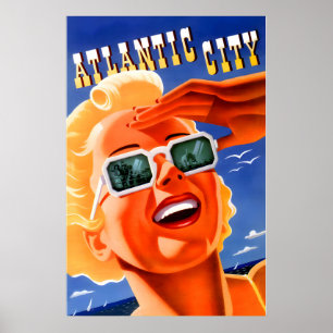 ATLANTIC CITY NJ New Retro Summer Travel Tourism Poster