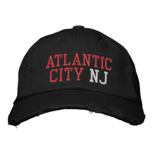 ATLANTIC CITY NJ Red White on Black Vintage Style Embroidered Hat