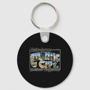 Atlantic City Nj Vintage Stcard Souvenir T Shirt Key Ring