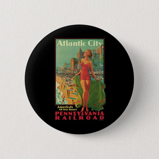 Atlantic City Resort, Pennsylvania Railroad Travel 6 Cm Round Badge (Front)