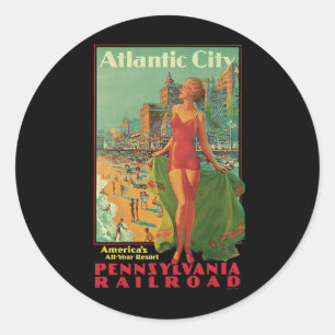 Atlantic City Resort, Pennsylvania Railroad Travel Classic Round Sticker