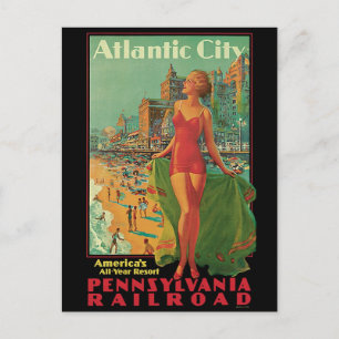 Atlantic City Resort, Pennsylvania Railroad Travel Postcard