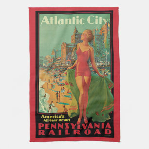 Atlantic City Resort, Pennsylvania Railroad Travel Tea Towel