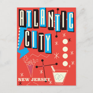 Atlantic city Vintage gambling travel poster Postcard