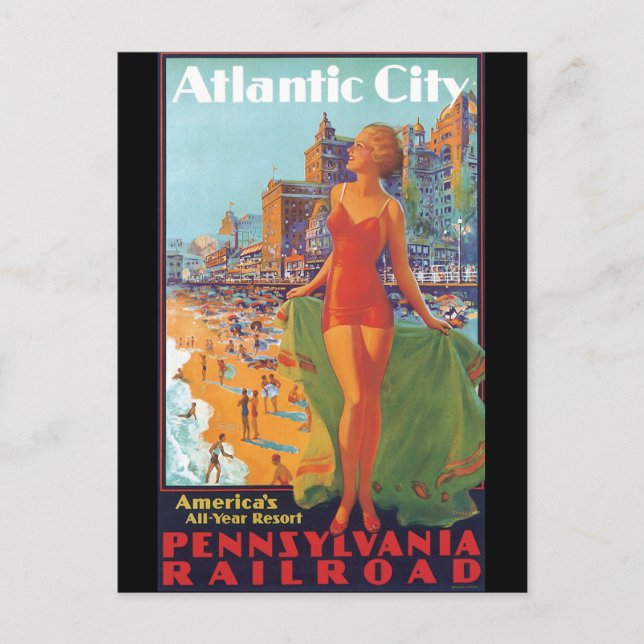 Atlantic City Vintage Travel Poster Postcard (Front)